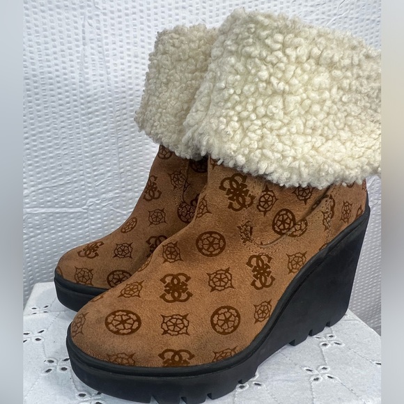 Guess Womens Tabloid Brown Wedges Ankle Boots Shoes 7 Medium - Picture 7 of 12